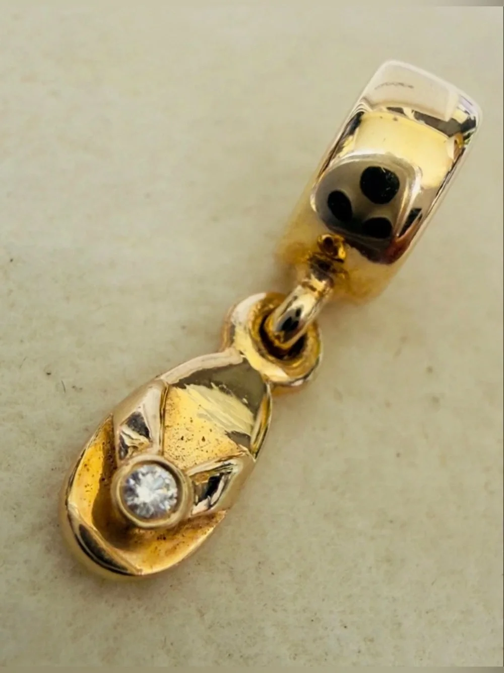 PANDORA 14k Gold Flip Flop Sandal With Diamond Dangle Charm 750433D ❗️Retired❗️